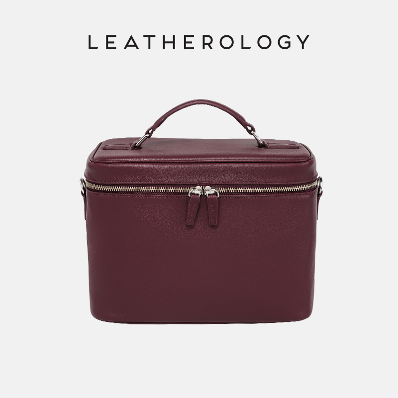 Genuine Leather Cosmetic Bag with Handheld Handle