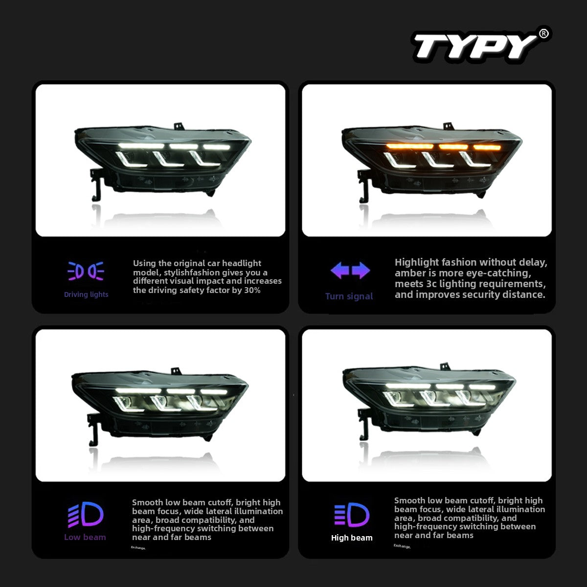 RGB Multicolor LED Lens Daytime Running Lights 4