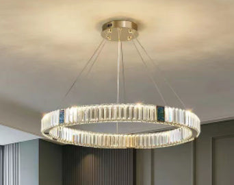 Modern Gold Crystal Round LED Chandelier with Remote Dimming