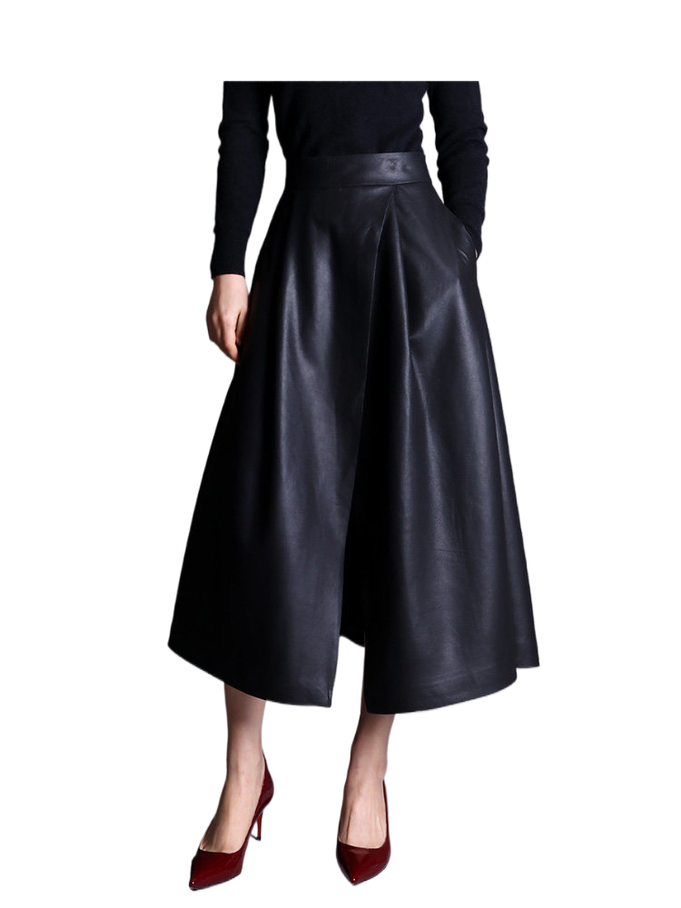 Matte Lamb Leather Skirt with Front Slit