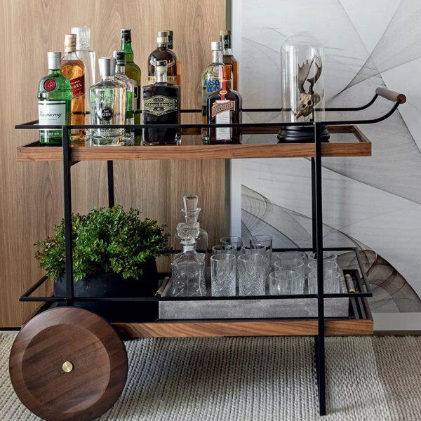 Mobile Solid Wood Side Table with Iron Accents 1