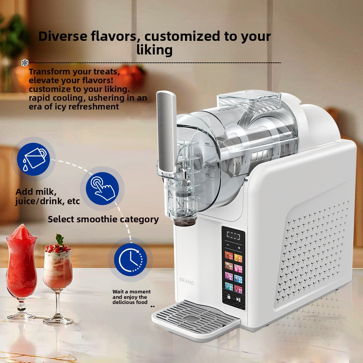 Automatic Ice Cream and Smoothie Maker for Home Kitchen Use