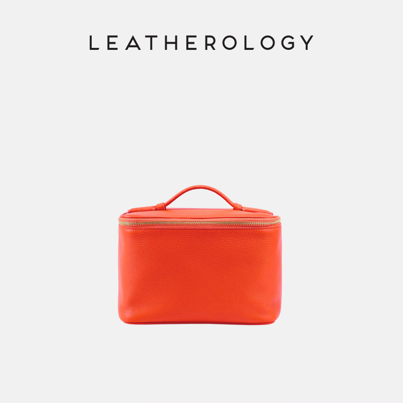 Genuine Leather Cosmetic Bag with Handheld Handle