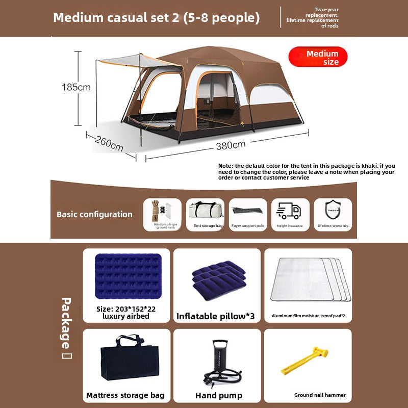Foldable Waterproof Camping Tent with Two Bedrooms