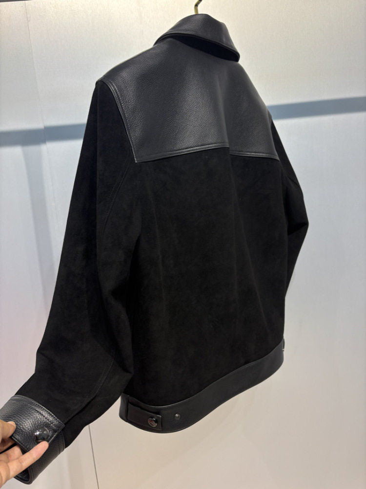 French-style minimalist leather jacket coat
