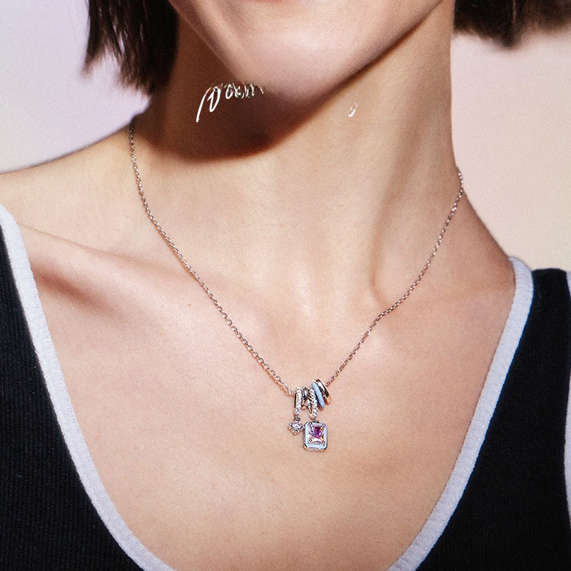 Aurora Ice Crystal Silver Clavicle Necklace