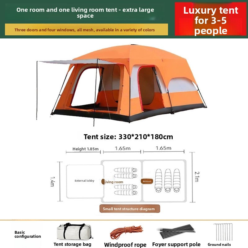 Foldable Waterproof Camping Tent with Two Bedrooms