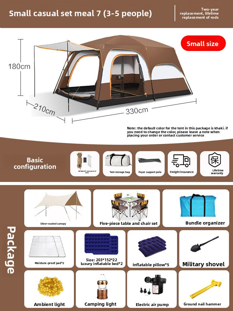 Foldable Waterproof Camping Tent with Two Bedrooms