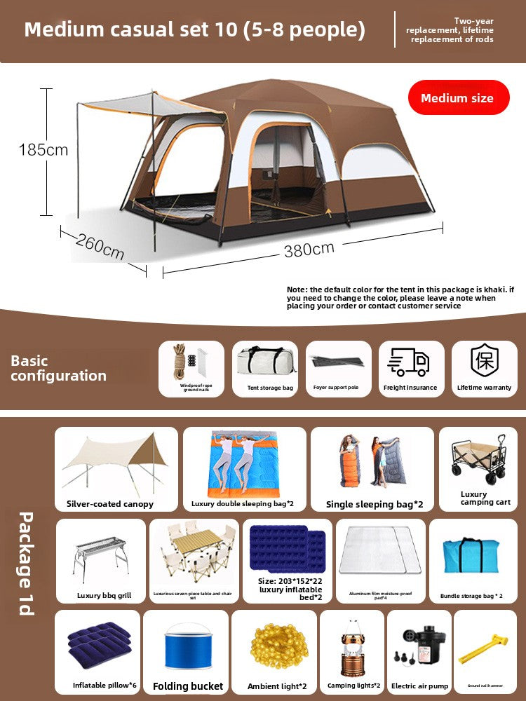 Foldable Waterproof Camping Tent with Two Bedrooms