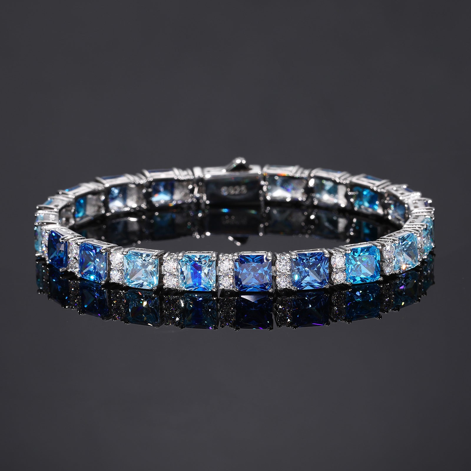 Geometric Moissanite Silver Tennis Bracelet