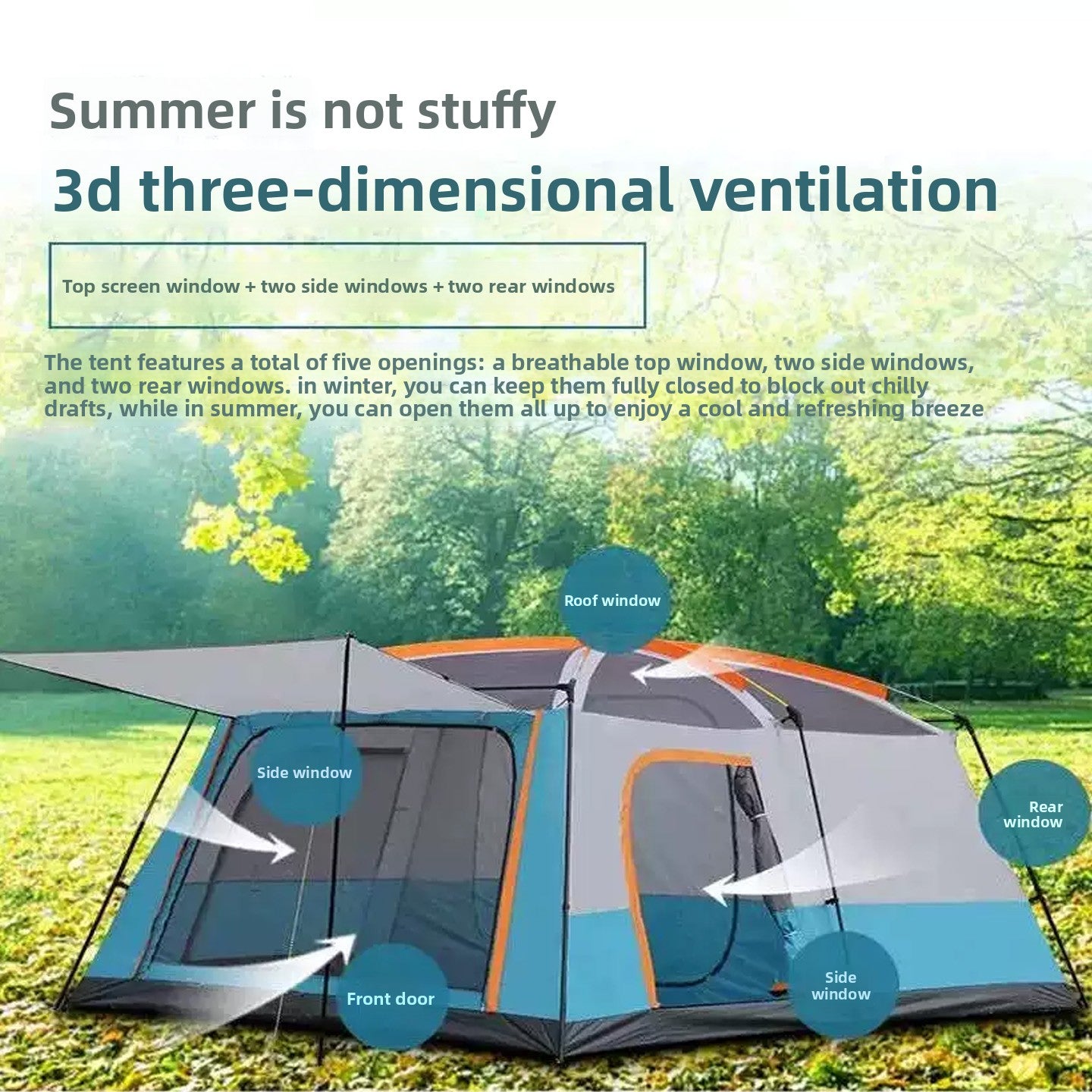 Foldable Waterproof Camping Tent with Two Bedrooms 4