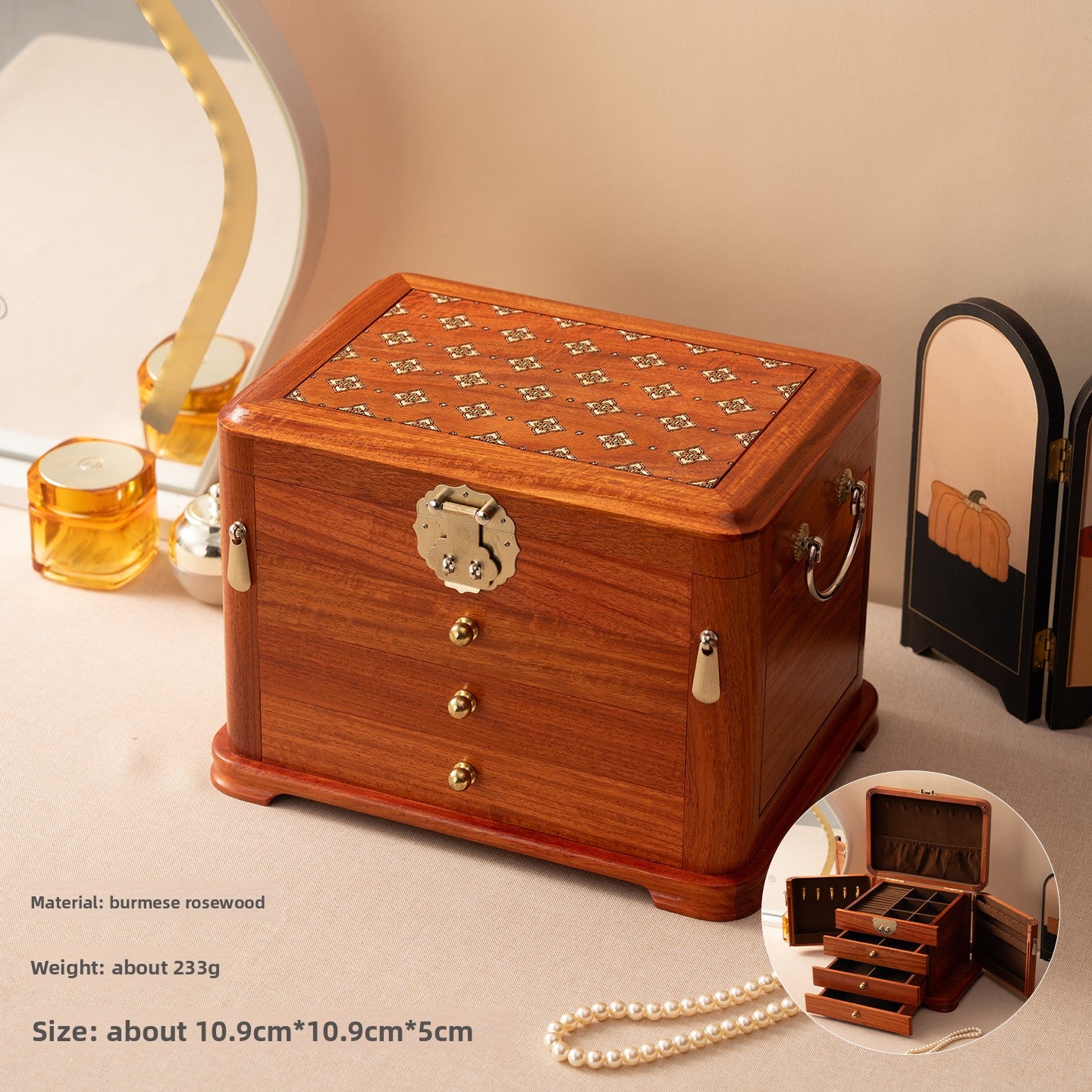 Portable Rosewood Jewelry Box