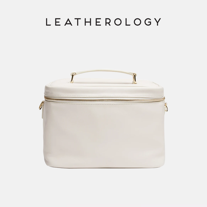 Genuine Leather Cosmetic Bag with Handheld Handle