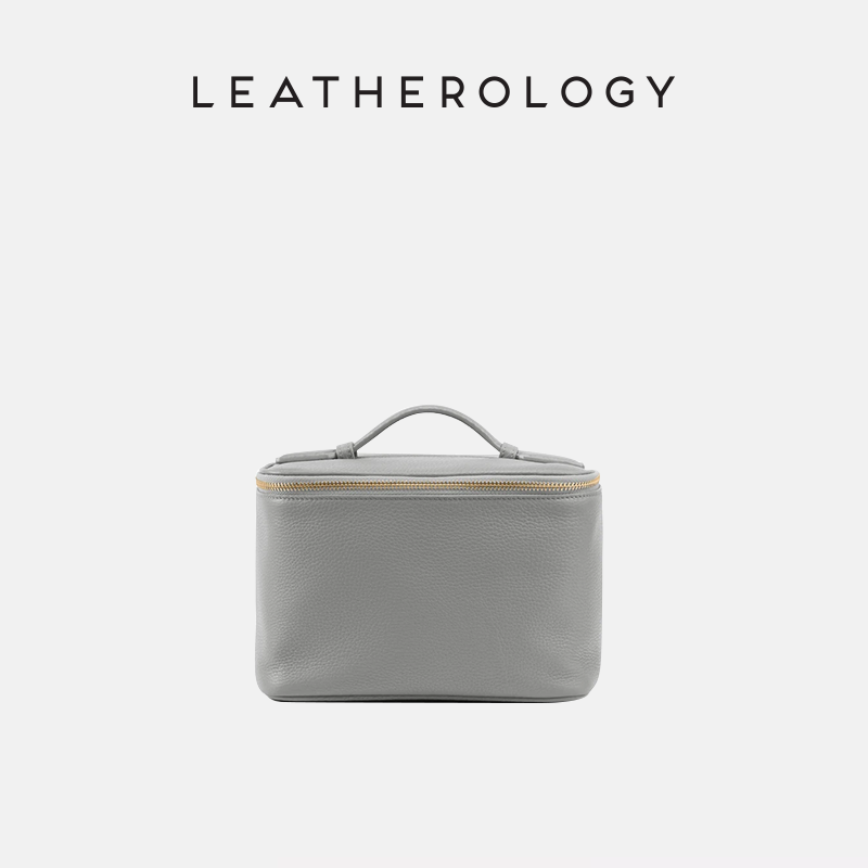 Genuine Leather Cosmetic Bag with Handheld Handle