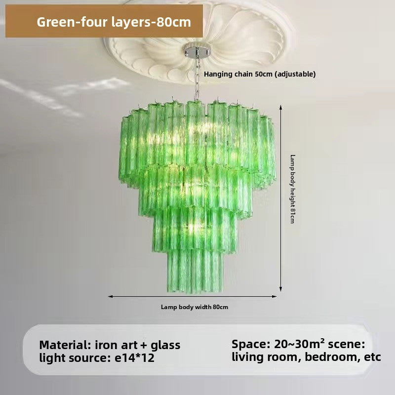French Style Pink Glass Chandelier with Multi Layer Design