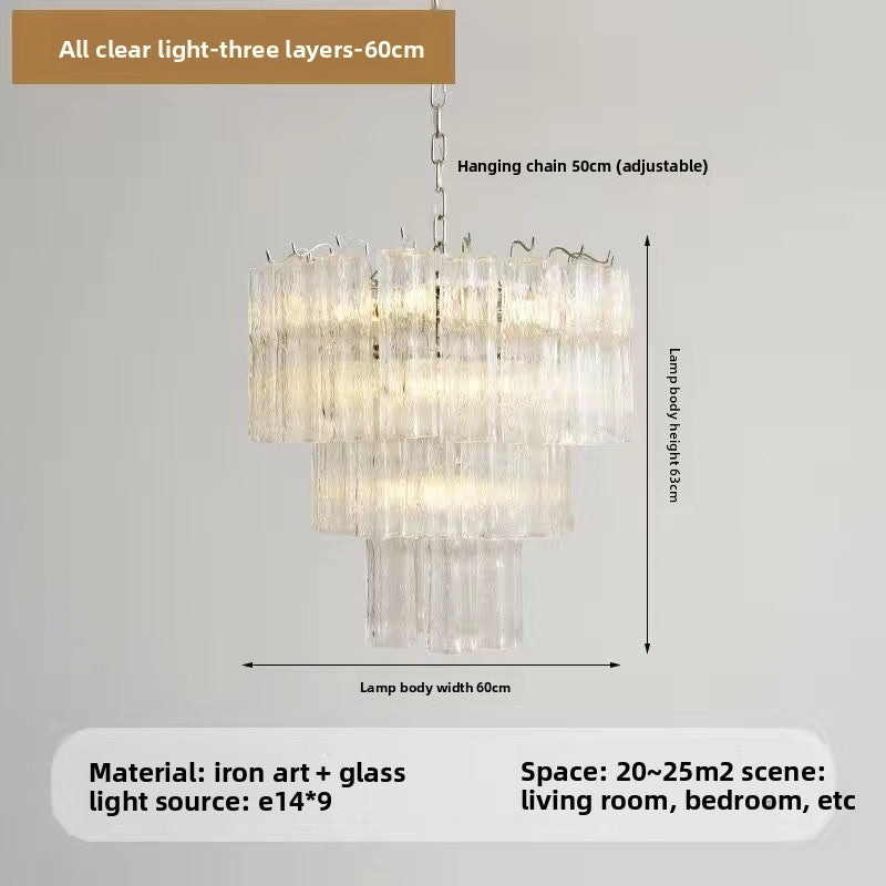 French Style Pink Glass Chandelier with Multi Layer Design