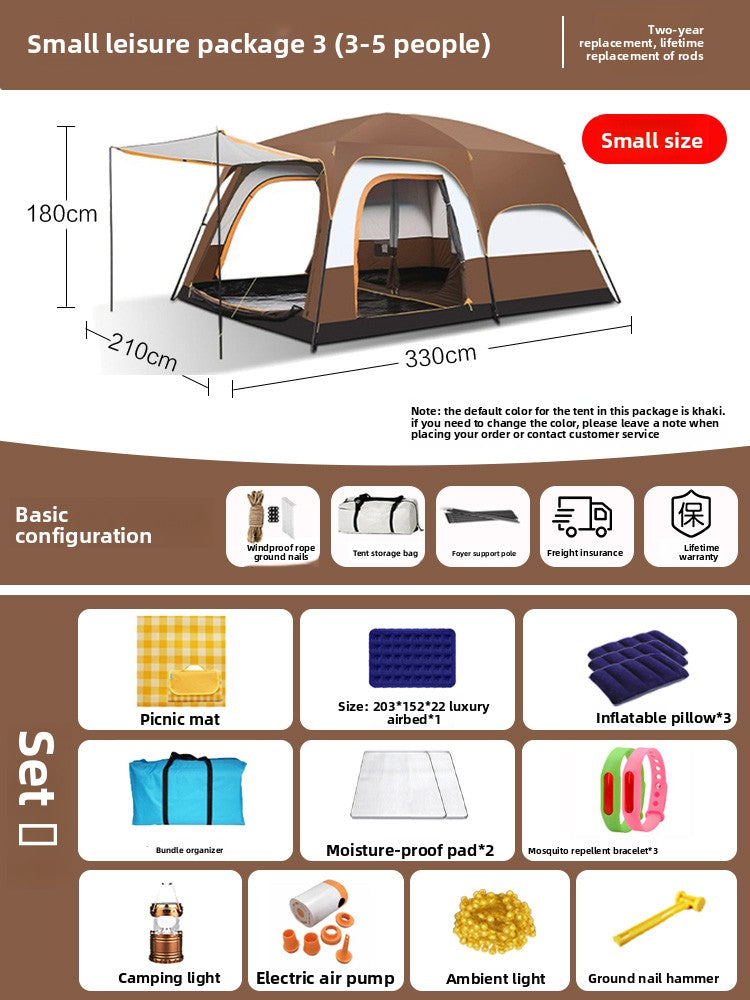 Foldable Waterproof Camping Tent with Two Bedrooms