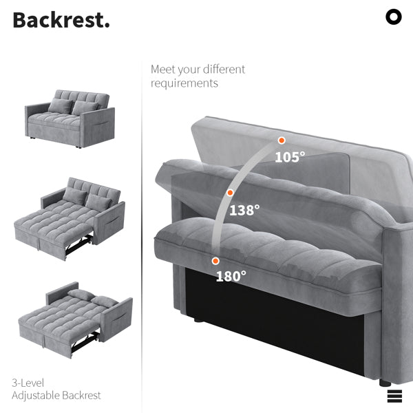 Velvet Convertible Loveseat 2 Seater Sofa with Adjustable Backrest,Pull-Out Bed and 2 Lumbar Pillows,for Small Space Living Room Apartment