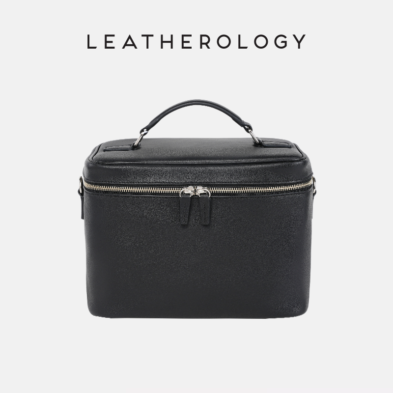 Genuine Leather Cosmetic Bag with Handheld Handle