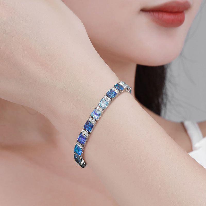 Geometric Moissanite Silver Tennis Bracelet