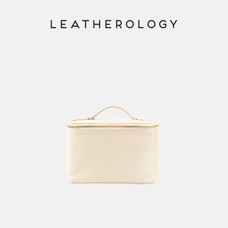 Genuine Leather Cosmetic Bag with Handheld Handle