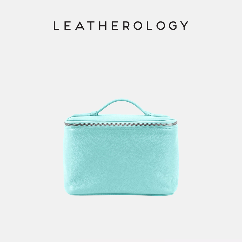 Genuine Leather Cosmetic Bag with Handheld Handle