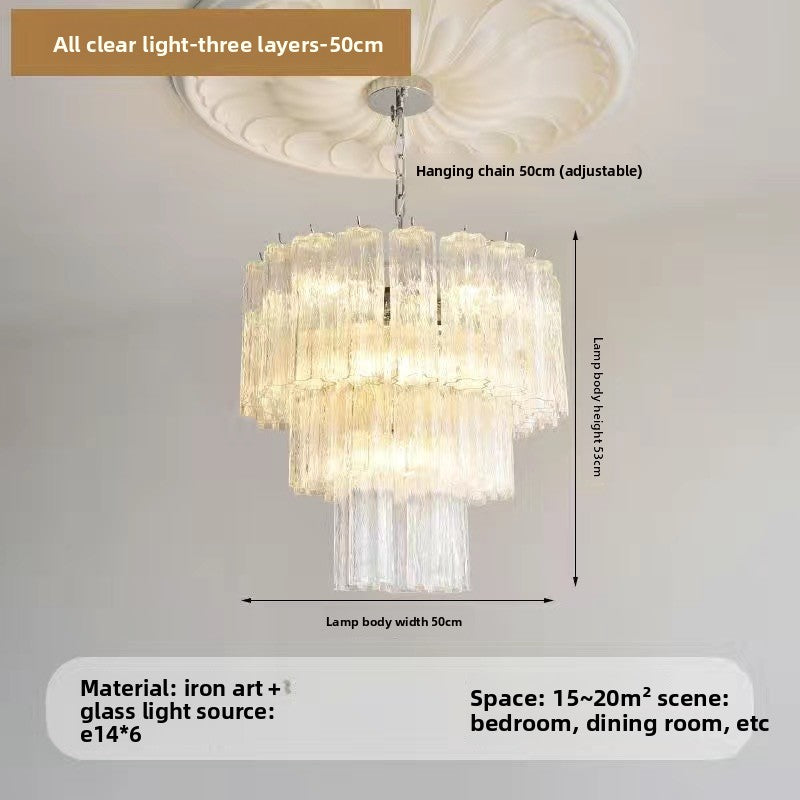 French Style Pink Glass Chandelier with Multi Layer Design