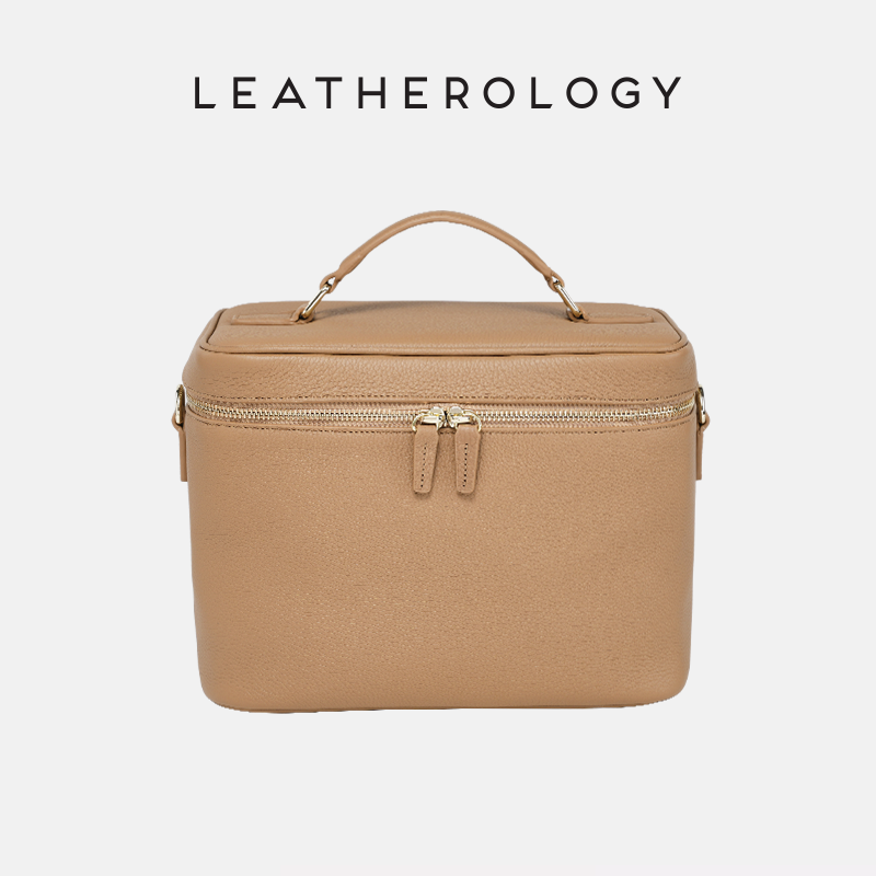 Genuine Leather Cosmetic Bag with Handheld Handle