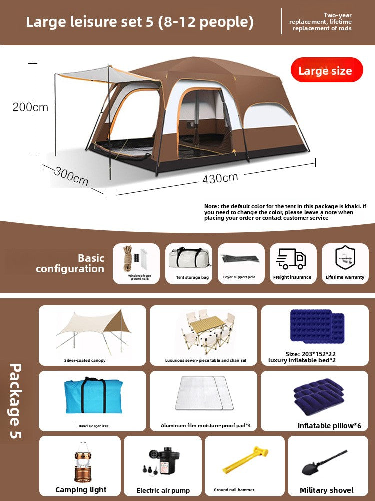 Foldable Waterproof Camping Tent with Two Bedrooms