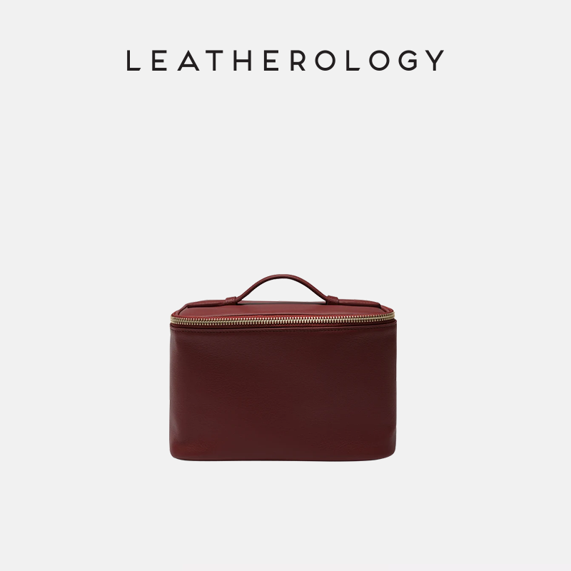 Genuine Leather Cosmetic Bag with Handheld Handle