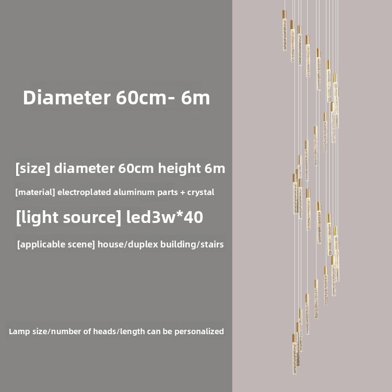 Rotating Crystal Staircase Chandelier LED Lighting