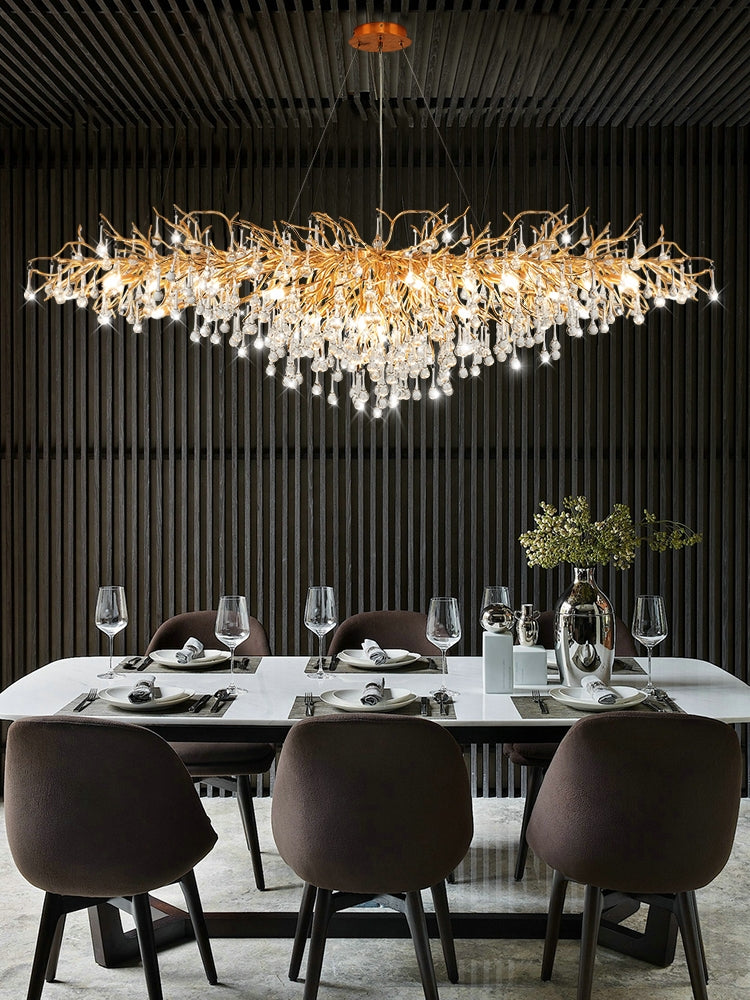 Modern Gold Crystal Branch LED Chandelier for Dining Room & Foyer