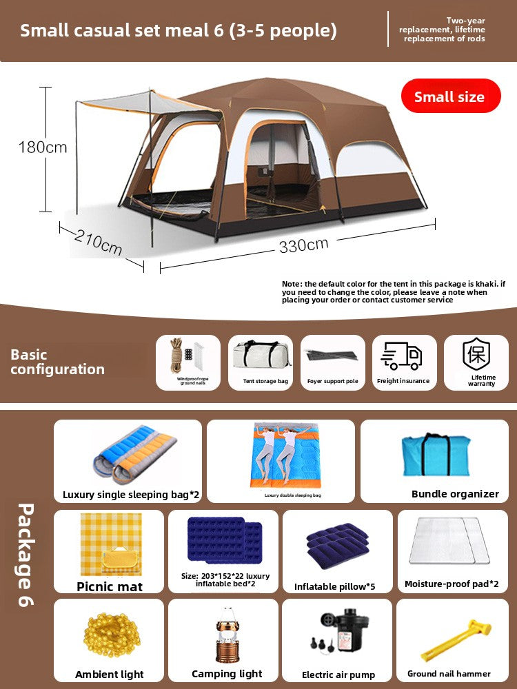 Foldable Waterproof Camping Tent with Two Bedrooms