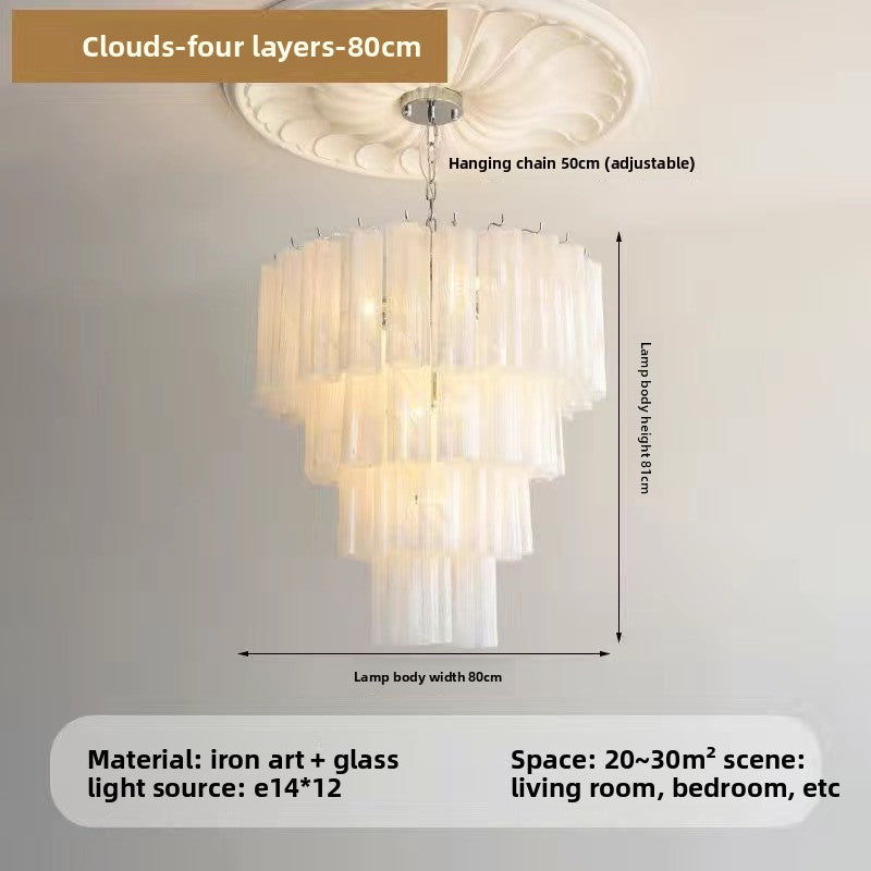 French Style Pink Glass Chandelier with Multi Layer Design