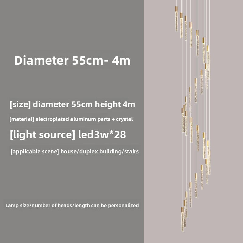 Rotating Crystal Staircase Chandelier LED Lighting
