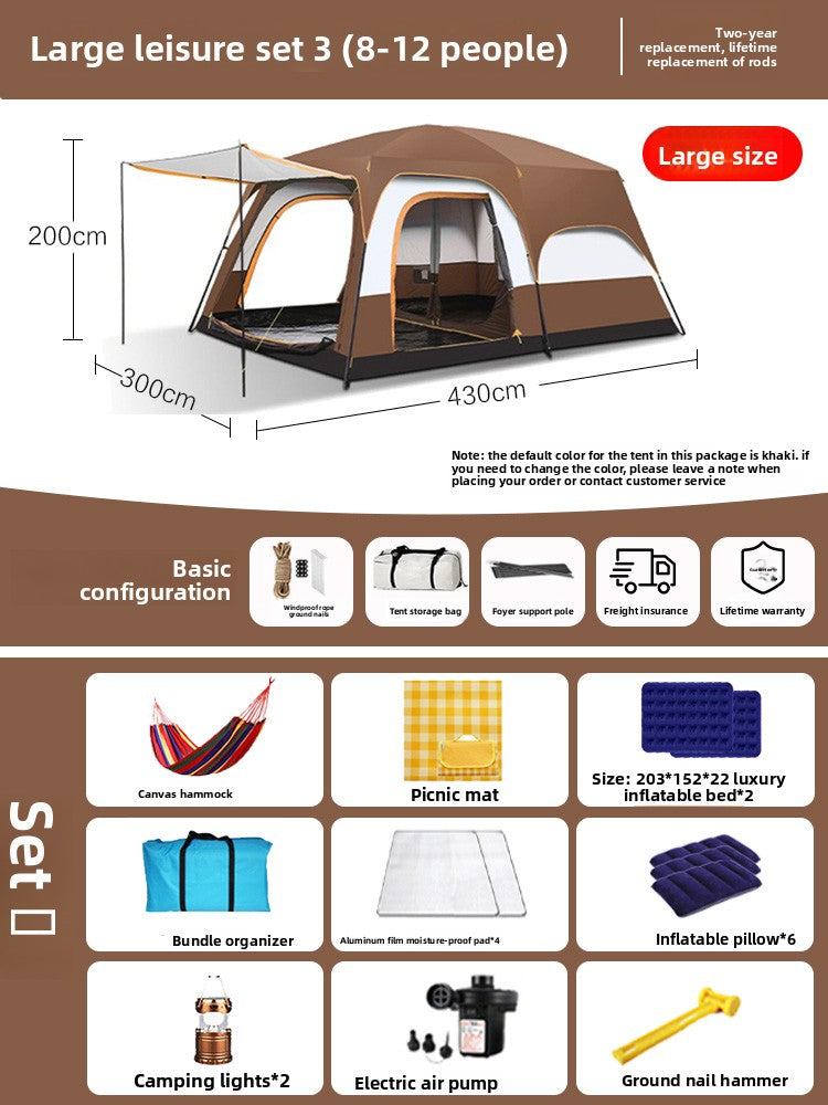 Foldable Waterproof Camping Tent with Two Bedrooms