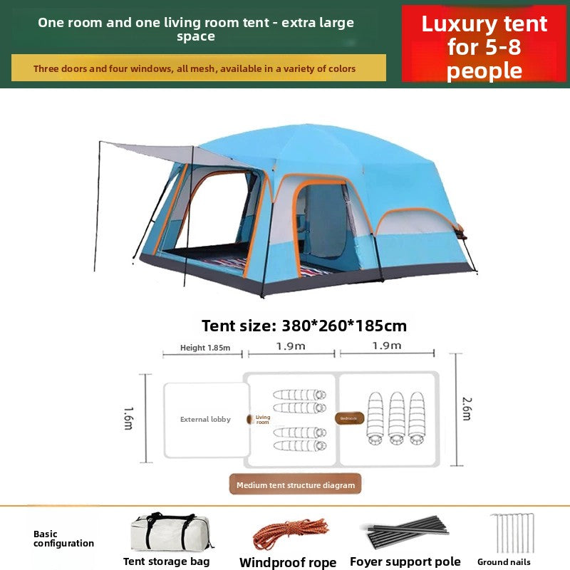 Foldable Waterproof Camping Tent with Two Bedrooms