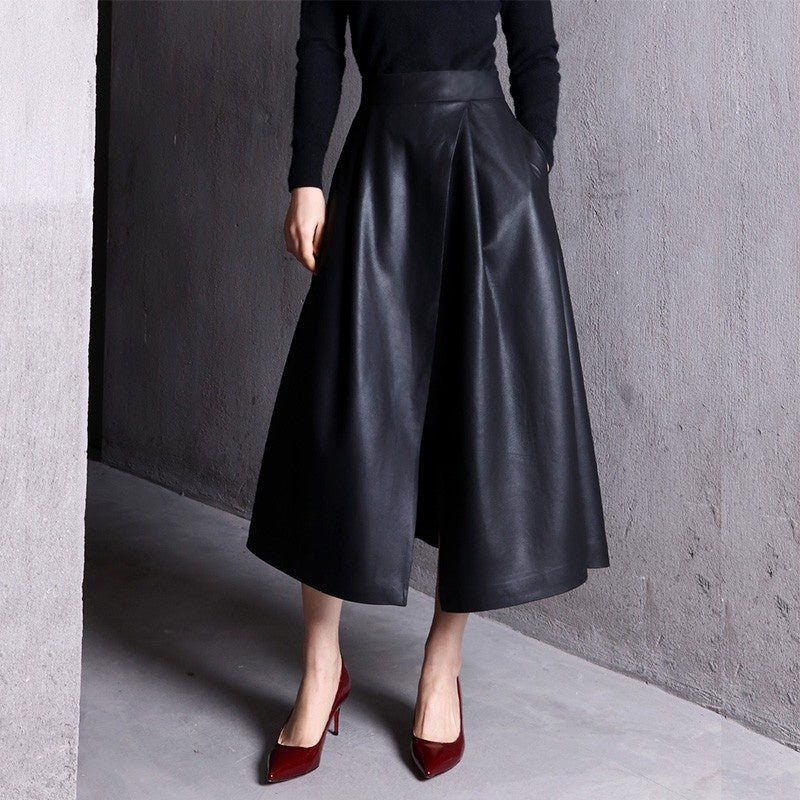 Matte Lamb Leather Skirt with Front Slit