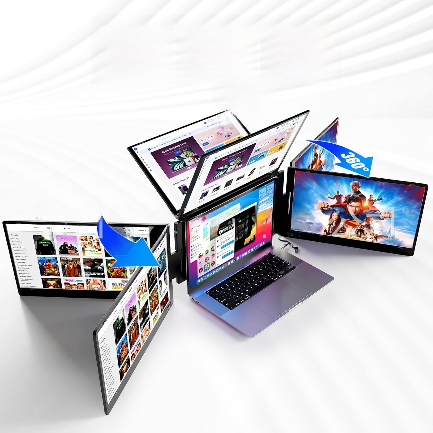 Triple Monitor Extender for Laptops, FHD 1080P IPS, USB-TypeC 1