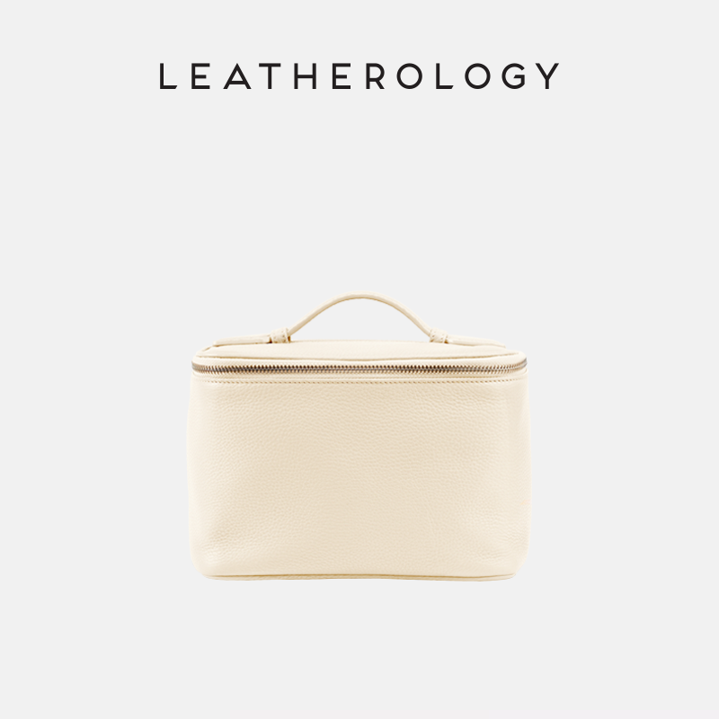 Genuine Leather Cosmetic Bag with Handheld Handle