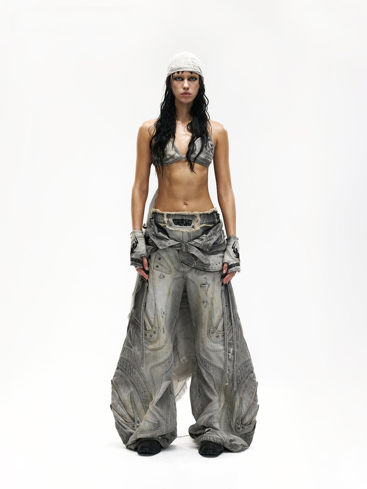 Flared patchwork jeans 4