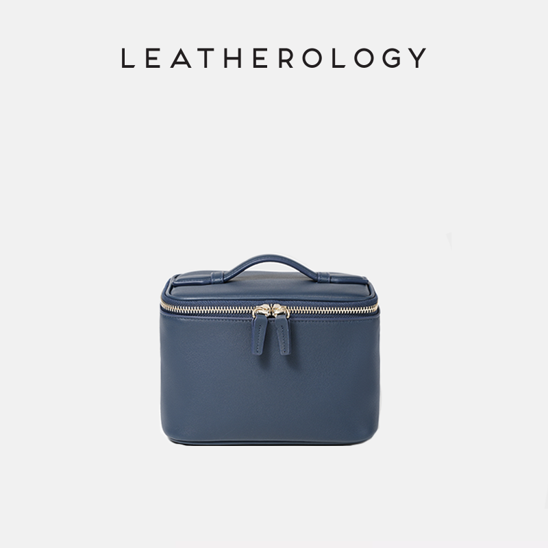 Genuine Leather Cosmetic Bag with Handheld Handle