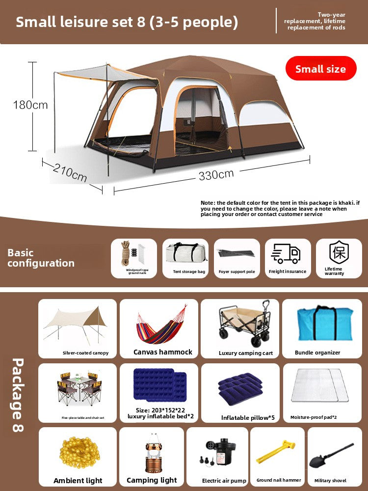 Foldable Waterproof Camping Tent with Two Bedrooms