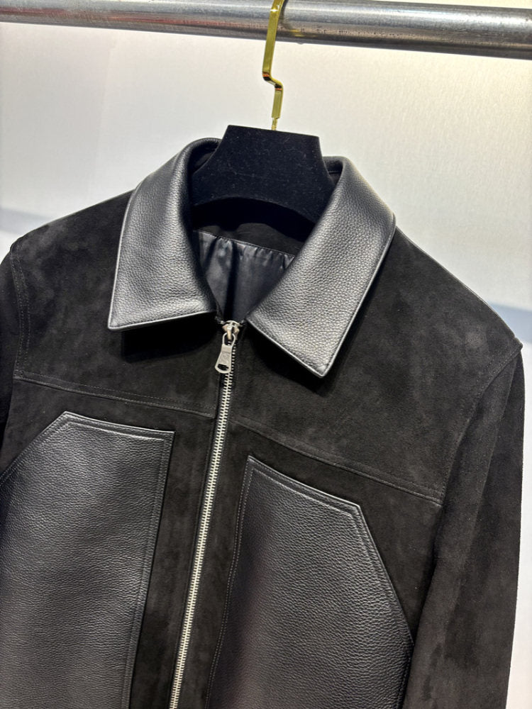 French-style minimalist leather jacket coat