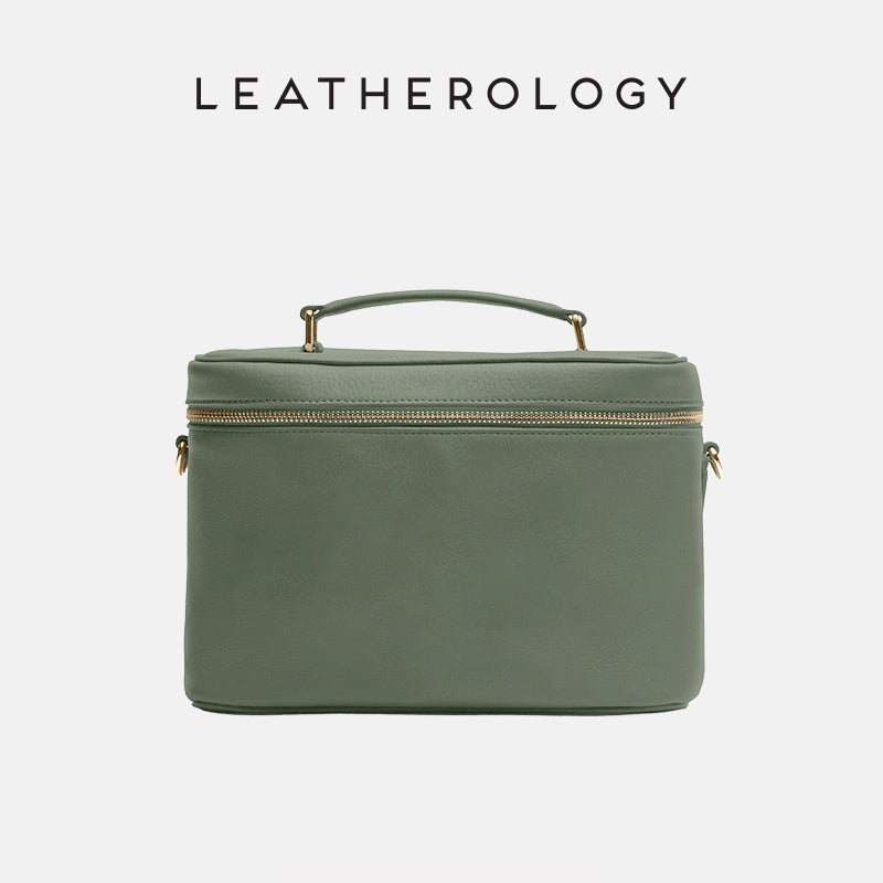Genuine Leather Cosmetic Bag with Handheld Handle
