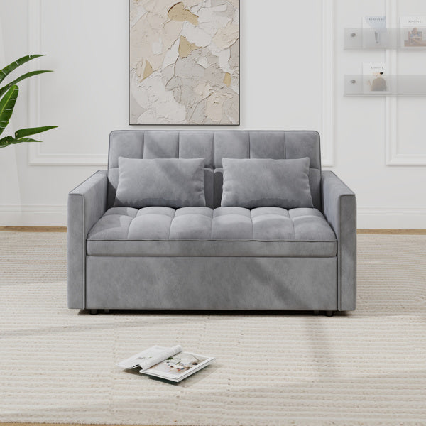 Velvet Convertible Loveseat 2 Seater Sofa with Adjustable Backrest,Pull-Out Bed and 2 Lumbar Pillows,for Small Space Living Room Apartment