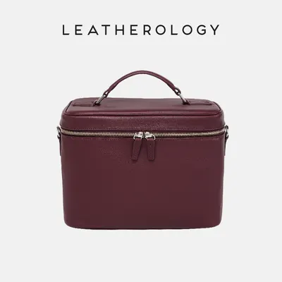 Genuine Leather Cosmetic Bag with Handheld Handle
