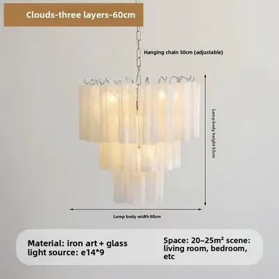 French Style Pink Glass Chandelier with Multi Layer Design
