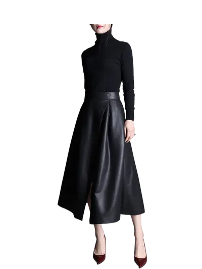 Matte Lamb Leather Skirt with Front Slit