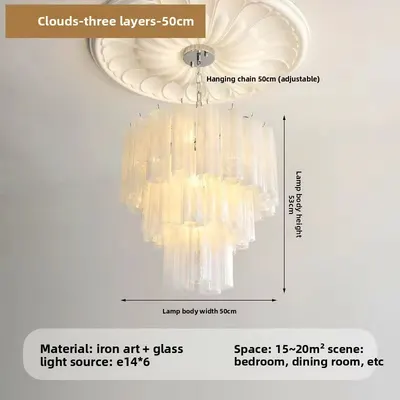 French Style Pink Glass Chandelier with Multi Layer Design